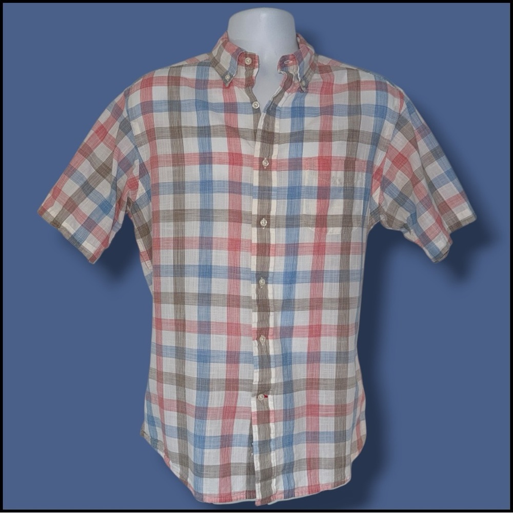 Cremieux Classics Plaid Button Down Shirt L Short Sleeve Lightweight Cotton